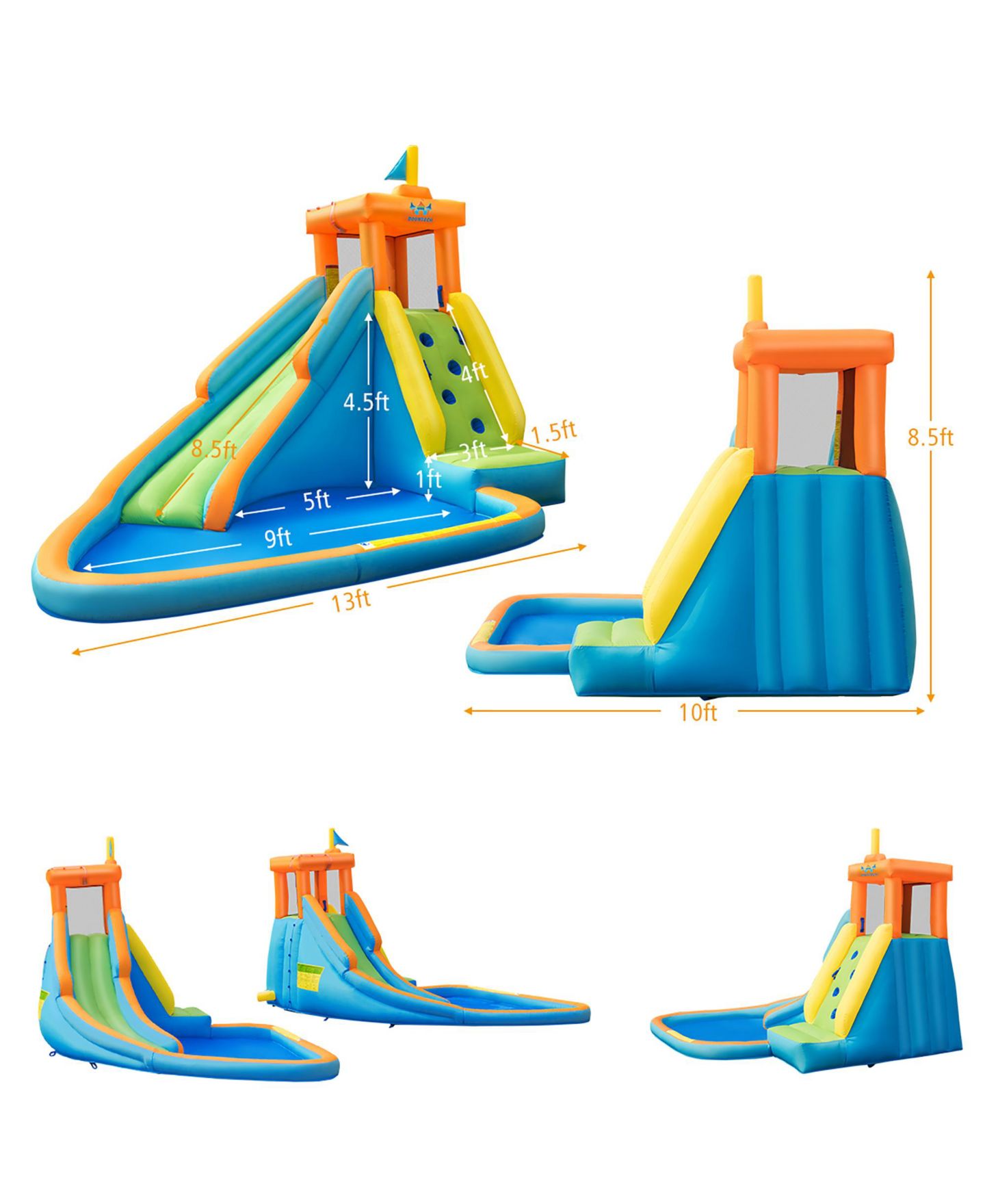 Детская игрушка Costway Castle Water Slide Climbing Wall Bounce House, Up to 3 Players, 3–10 лет, цвет: Синий — фото 6