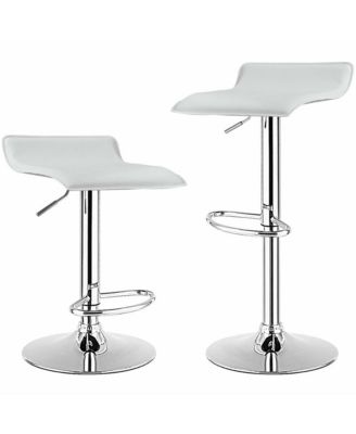 Set of 2 PU Leather Swivel Bar Stool Adjustable Kitchen Counter Bar Chairs White