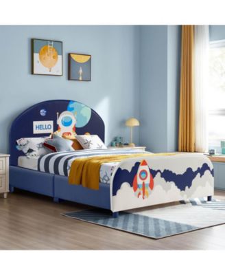 Kids Upholstered Platform Bed with Headboard and Footboard Design