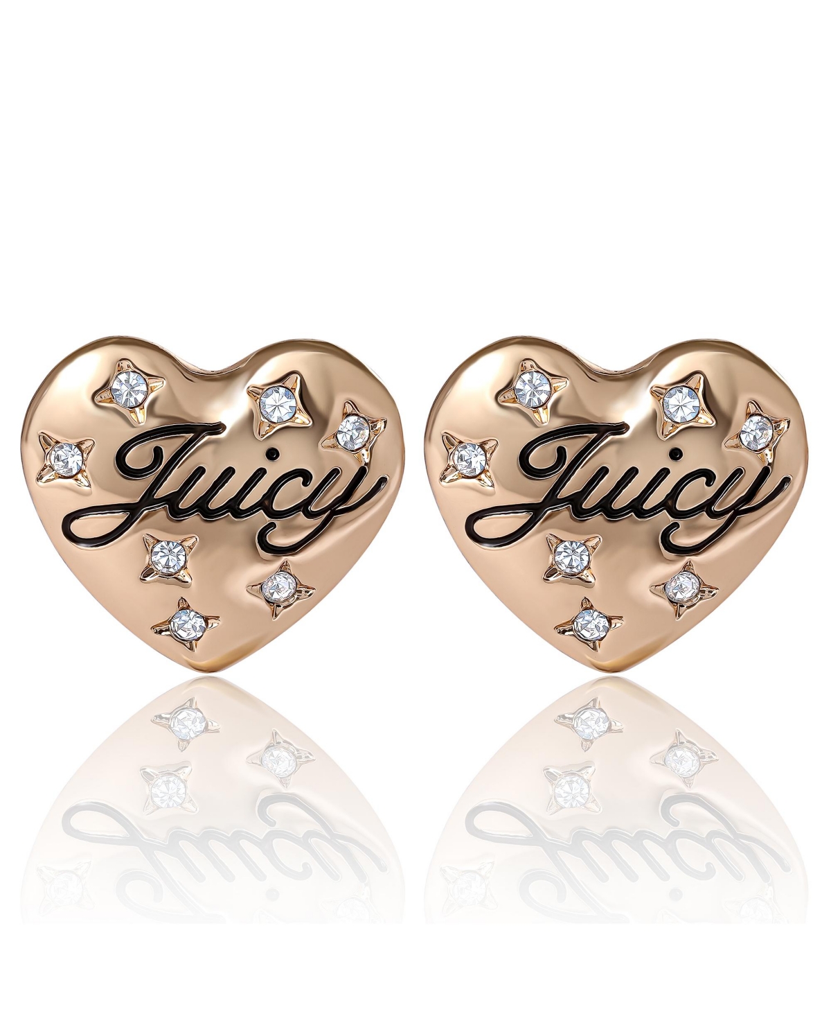Crystal-Embellished Heart Stud Earrings with Iconic Logo Design - Gold tone
