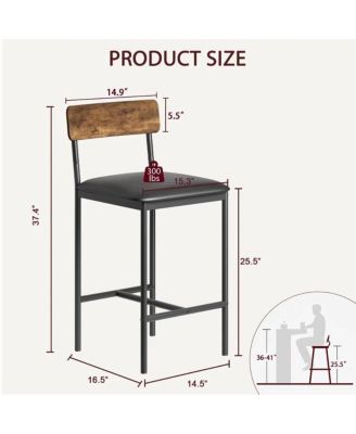 Bar Stools Set of 2, Upholstered Counter Height Bar Stools with Backrest and Footrest, Kitchen Barstools for Island, Counter Bar, Easy Assembly