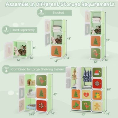 12-Cube Kids Wardrobe Baby Dresser Bedroom Armoire Clothes Hanging Closet with Doors