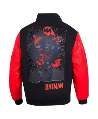 Men's Black/Red Batman Comics Signal Full-Zip Varsity Jacket
