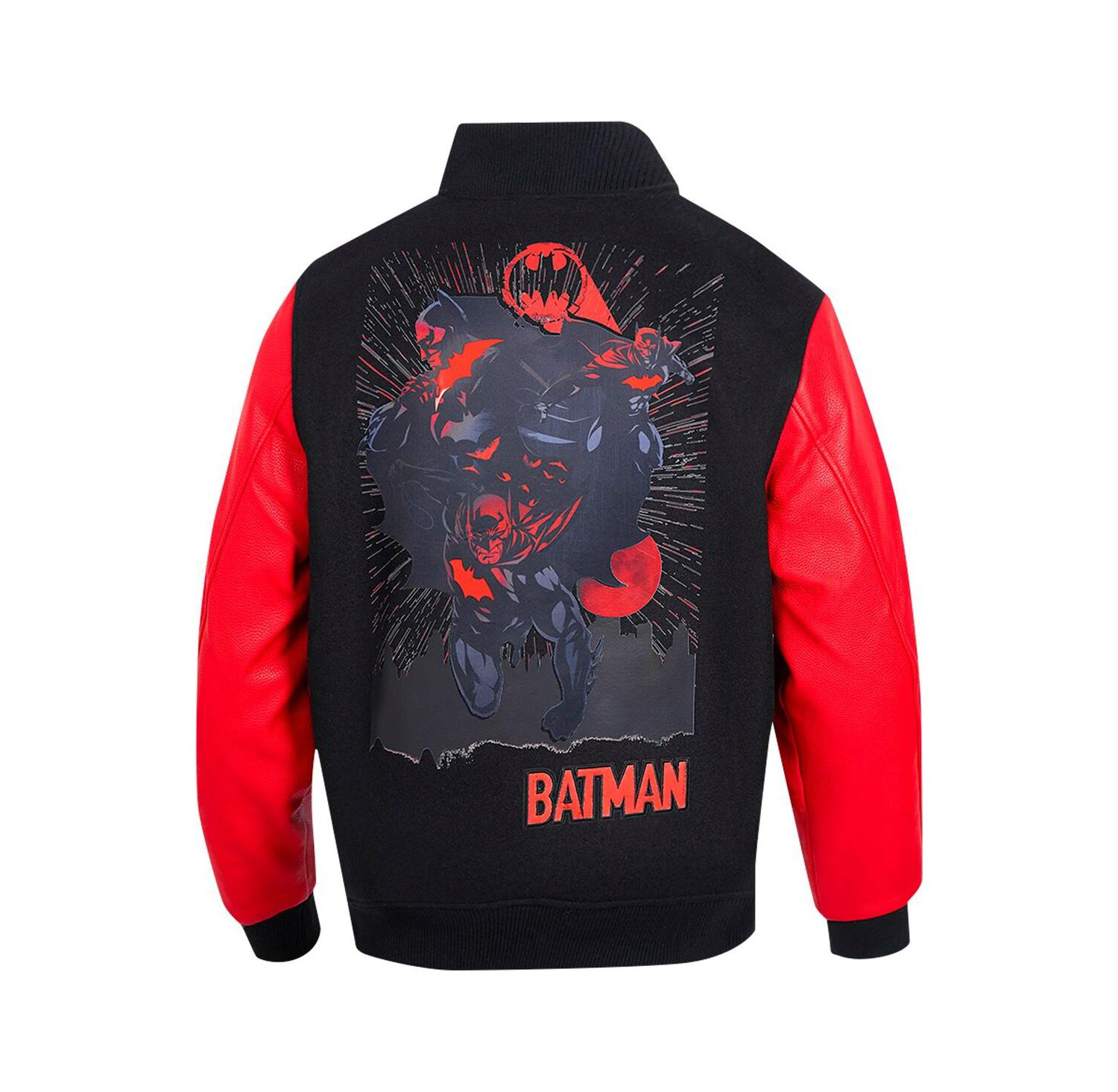 Men's Black/Red Batman Comics Signal Full-Zip Varsity Jacket