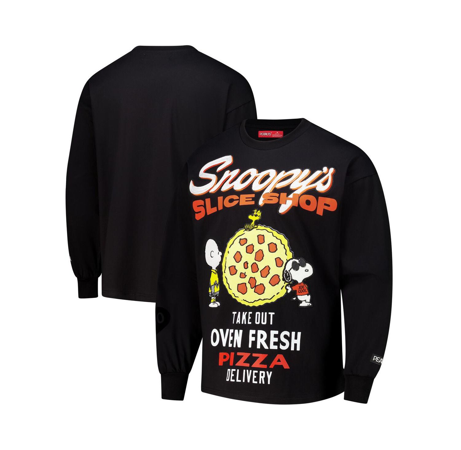 Men's Black Peanuts Drop Shoulder Long Sleeve T-Shirt