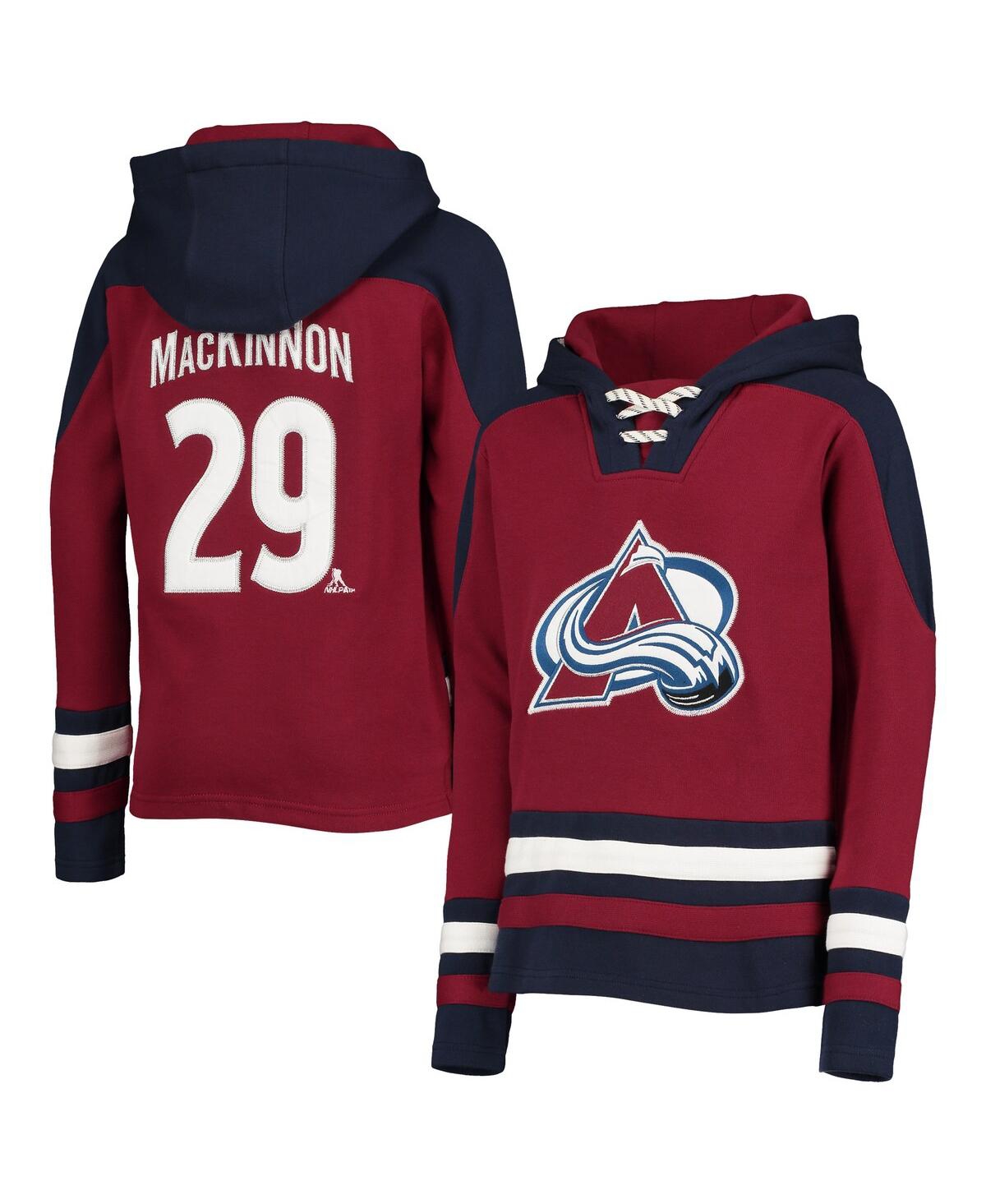 Outerstuff Big Boys And Girls Nathan Mackinnon Burgundy Colorado Avalanche Must-have V-neck Name Number Pullove In Burgundy