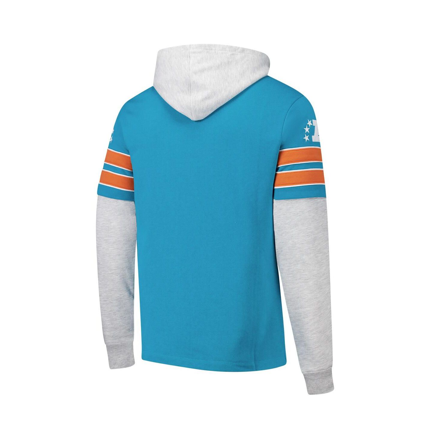 Мужское худи '47 Brand Aqua Miami Dolphins Throwback Double Header Blitz Cornerback Pullover — фото 2
