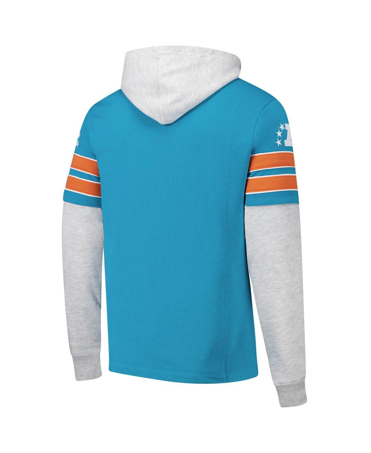 Shop 47 Brand '47 Men's Aqua Miami Dolphins Throwback Double Header Blitz Cornerback Pullover Hoodie