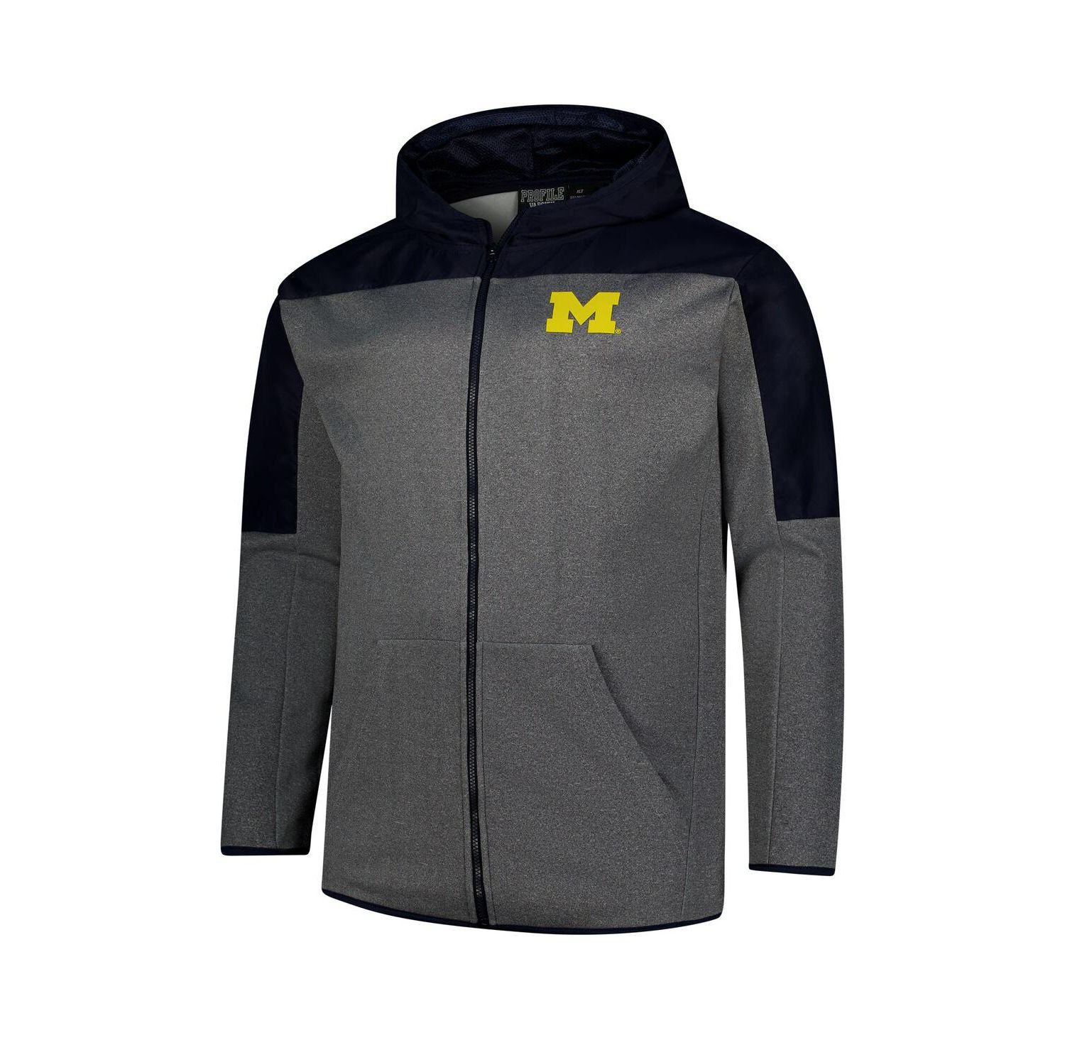 Men's Navy, Gray Michigan Wolverines Big & Tall Pieced Full-Zip Hoodie Jacket