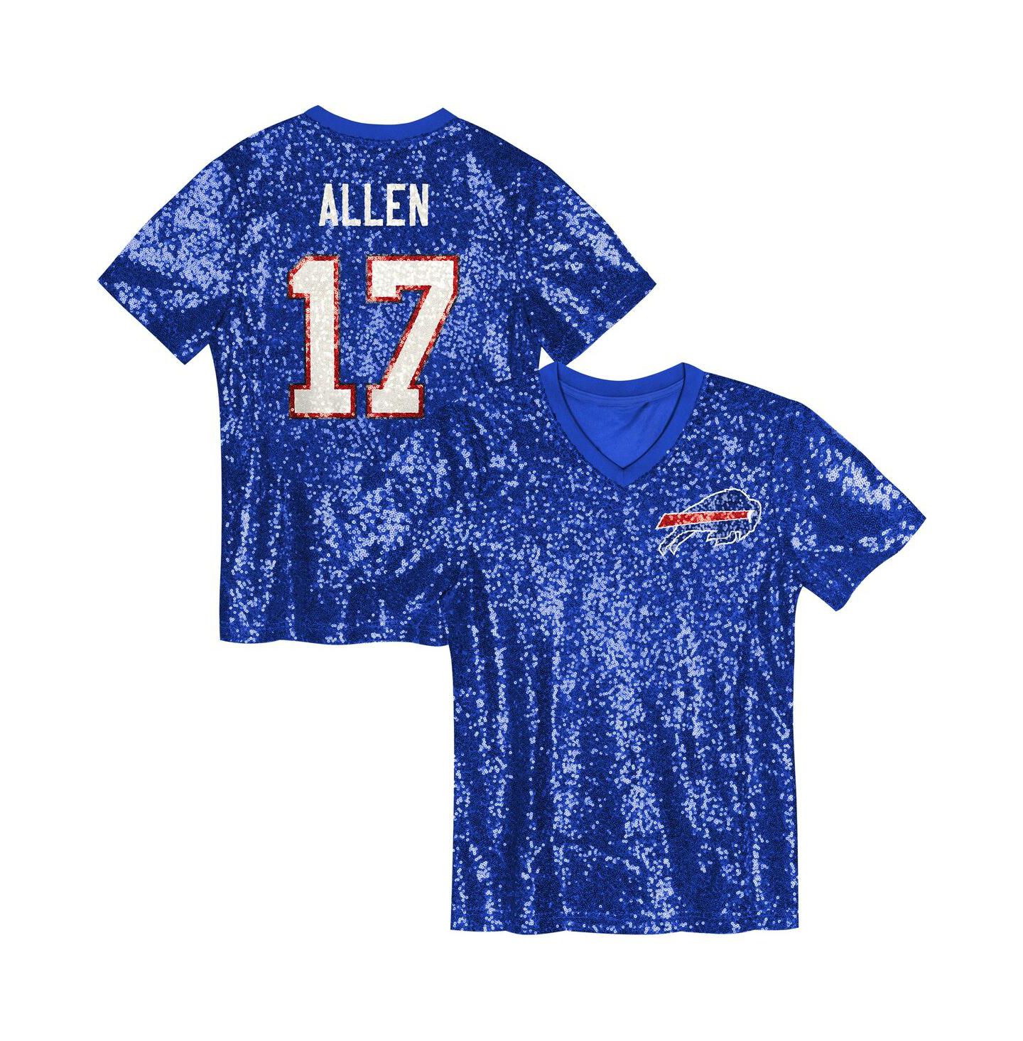 Детское джерси Outerstuff Big Girls Josh Allen Royal Buffalo Bills Sequin V-Neck Fashion Jersey — фото 1