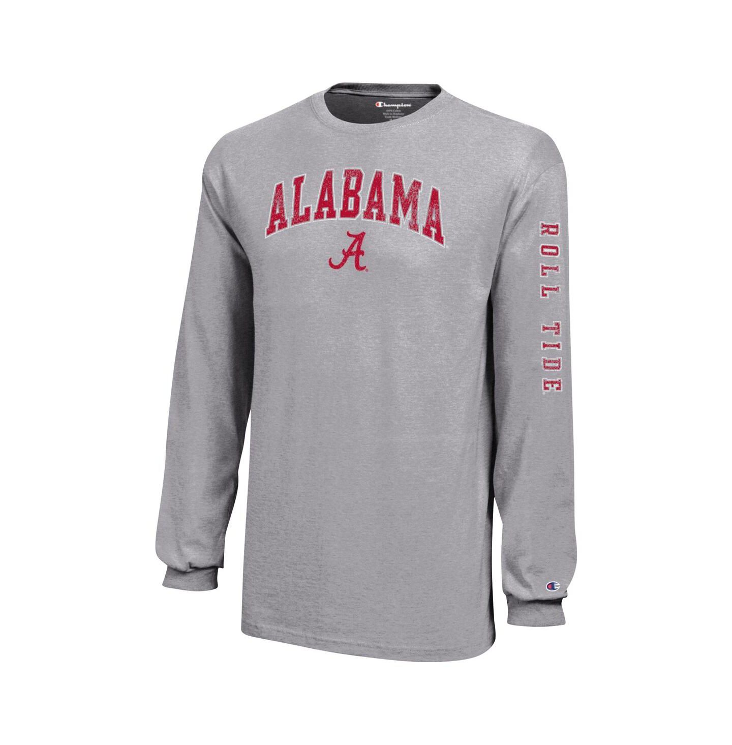 Детская футболка Champion Gray Alabama Crimson Tide Distressed Arch Over Logo Long Sleeve — фото 2