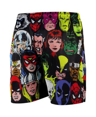 Men's Black Marvel Heroes Heads Retro Shorts