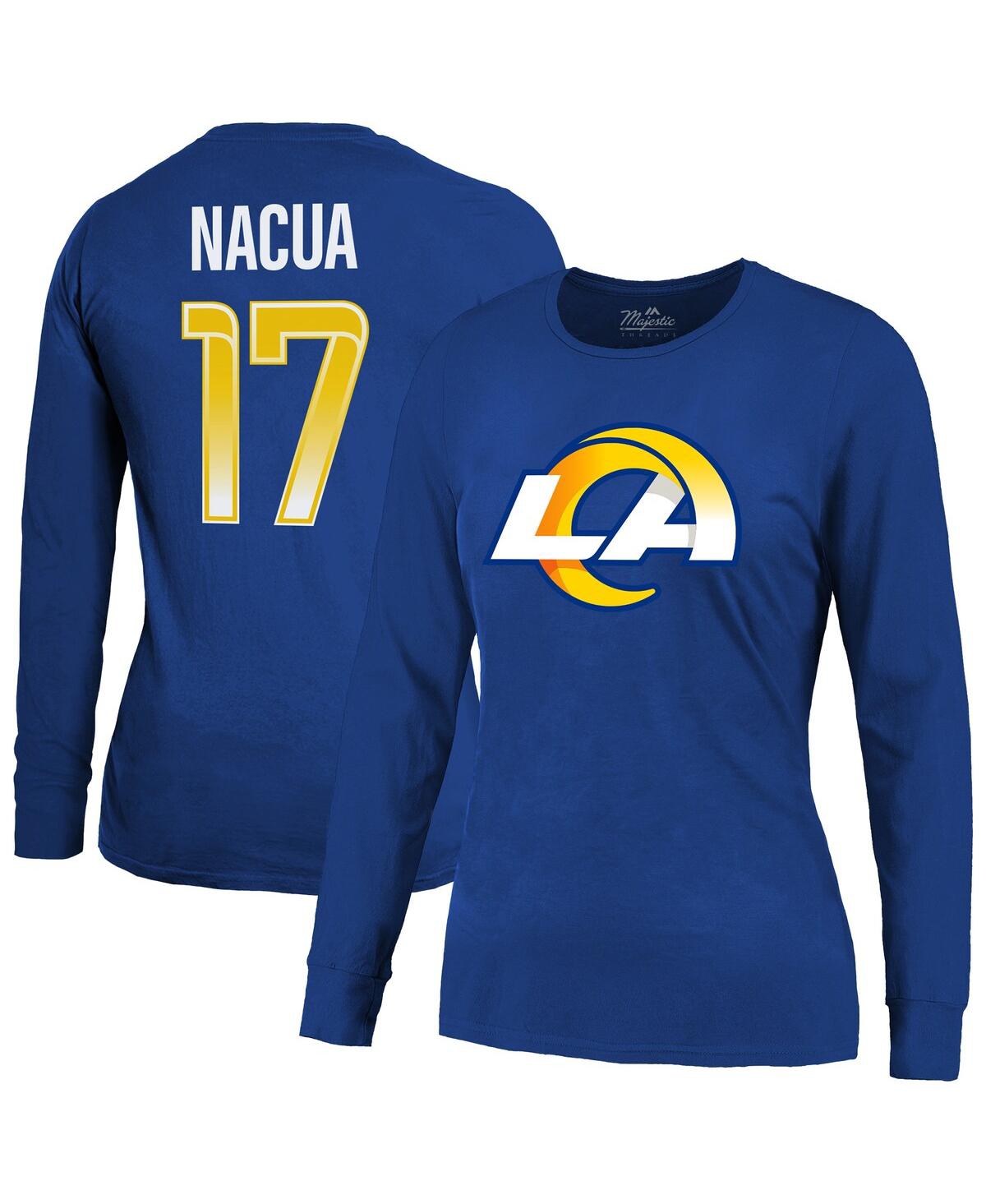 MAJESTIC WOMEN'S PUKA NACUA ROYAL LOS ANGELES RAMS PLAYER NAME NUMBER LONG SLEEVE T-SHIRT 