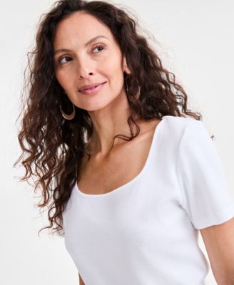 Petite Cotton Square-Neck Short-Sleeve T-Shirt