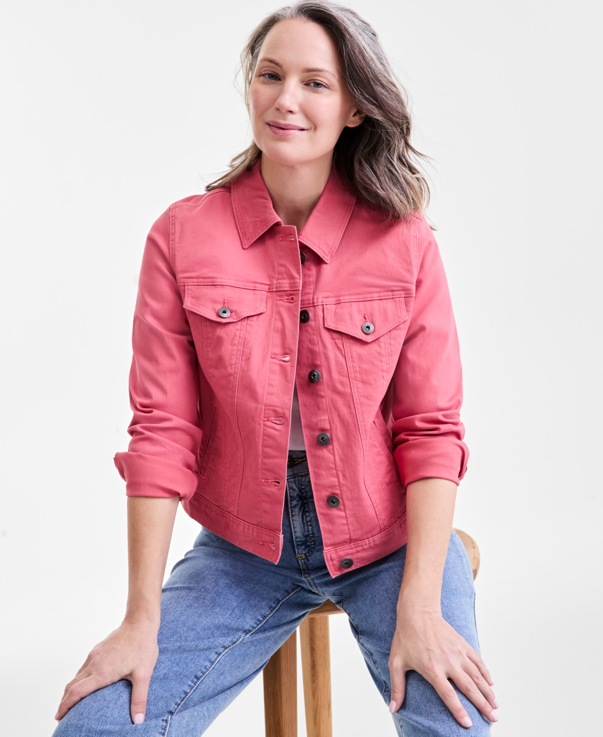 Petite Classic Denim Jacket, Created for Macy's - Blushing