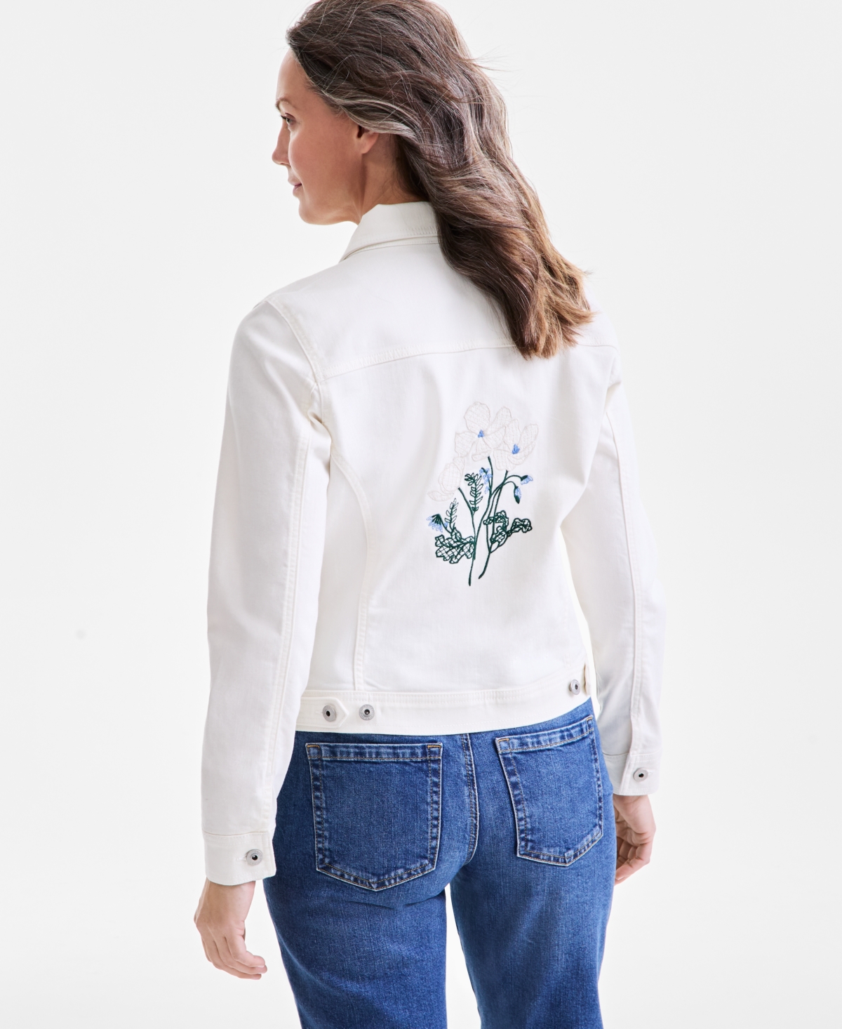 Petite Floral Embroidered Denim Jacket, Exclusively at Macy's - Still Emb