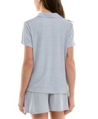 Women's Ribbed Short-Sleeve Henley Pajama Set