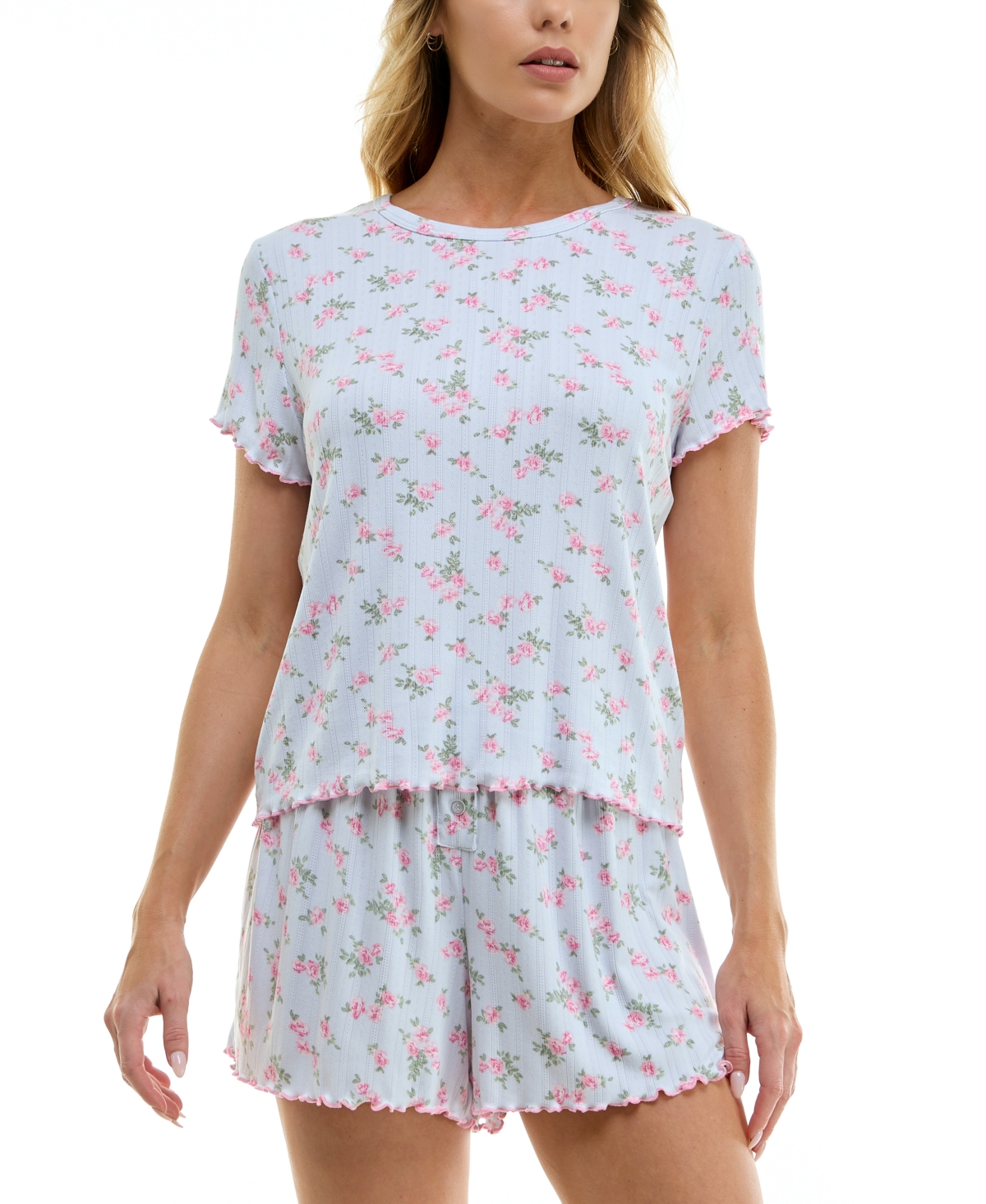 Roudelain Women's Printed Pointelle Short Pajama Set In Cabbage Rose Ditsy