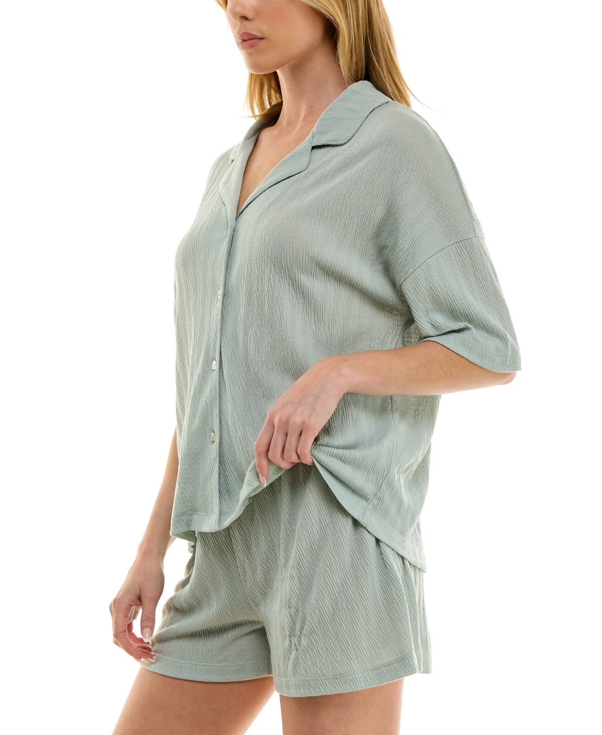 Roudelain Women's Knitted Gauze Short Pajama Set In Sage