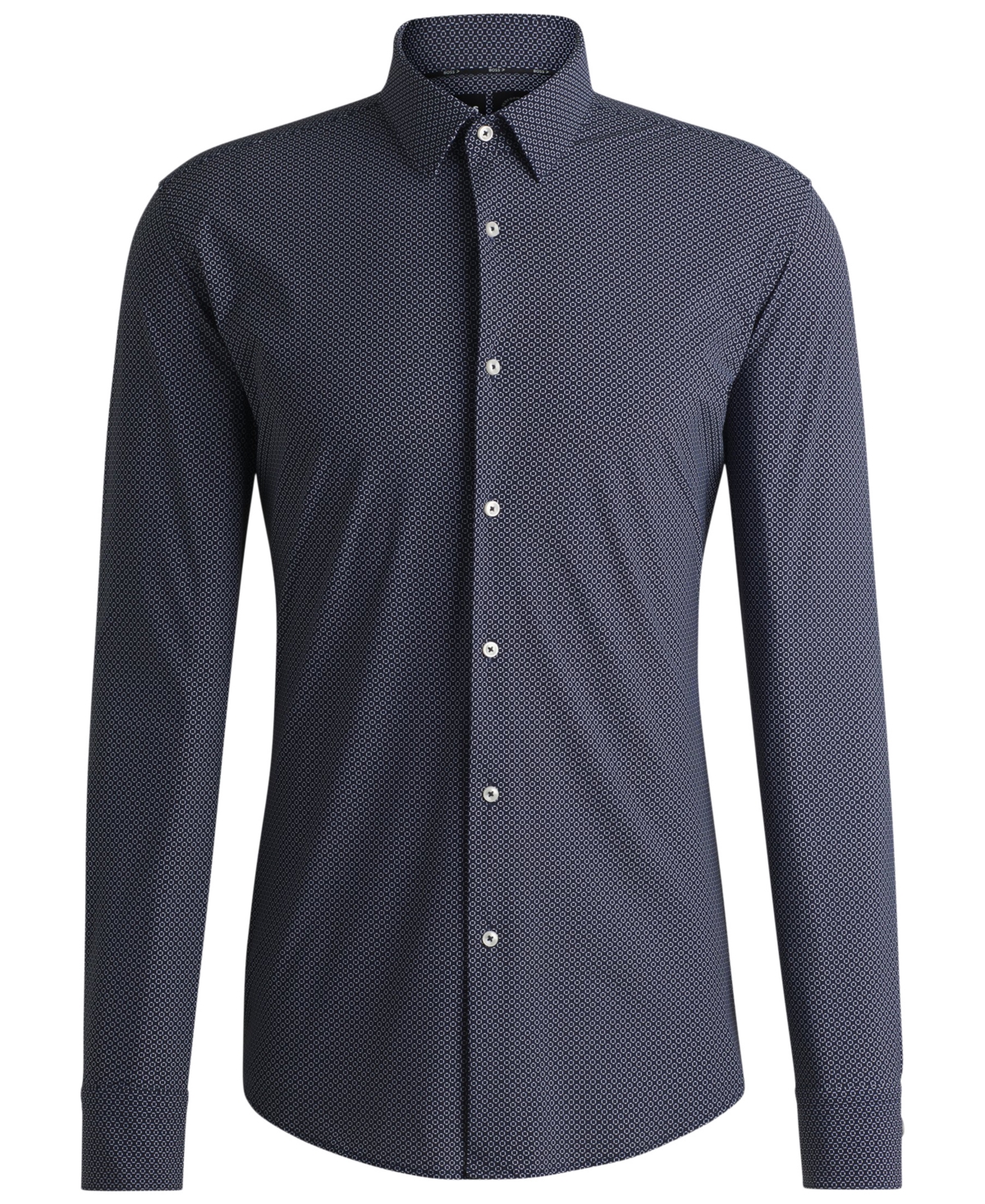Hugo Boss Boss By  Men's Slim-fit Geometric Print Performance Shirt In Navy