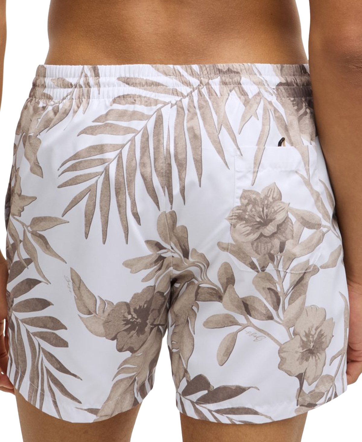 Hugo Boss Fully Lined Swim Shorts With Seasonal Print In Natural