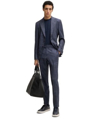 Hugo Boss Boss By  Mens Patterned Wool Blend Slim Fit Suit Set In Dark Blue