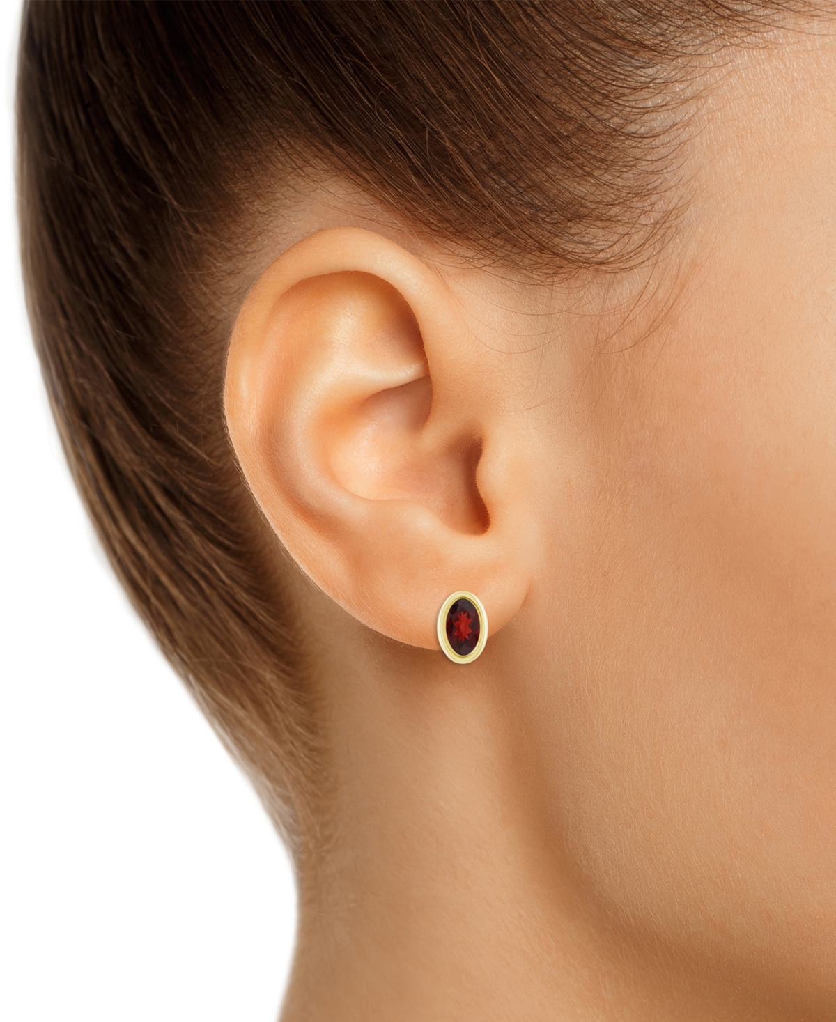 Macy's Created Sapphire Oval Stud Earrings (1-1/2 Ct. T.w.) In 10k Yellow Gold In Garnet,gold