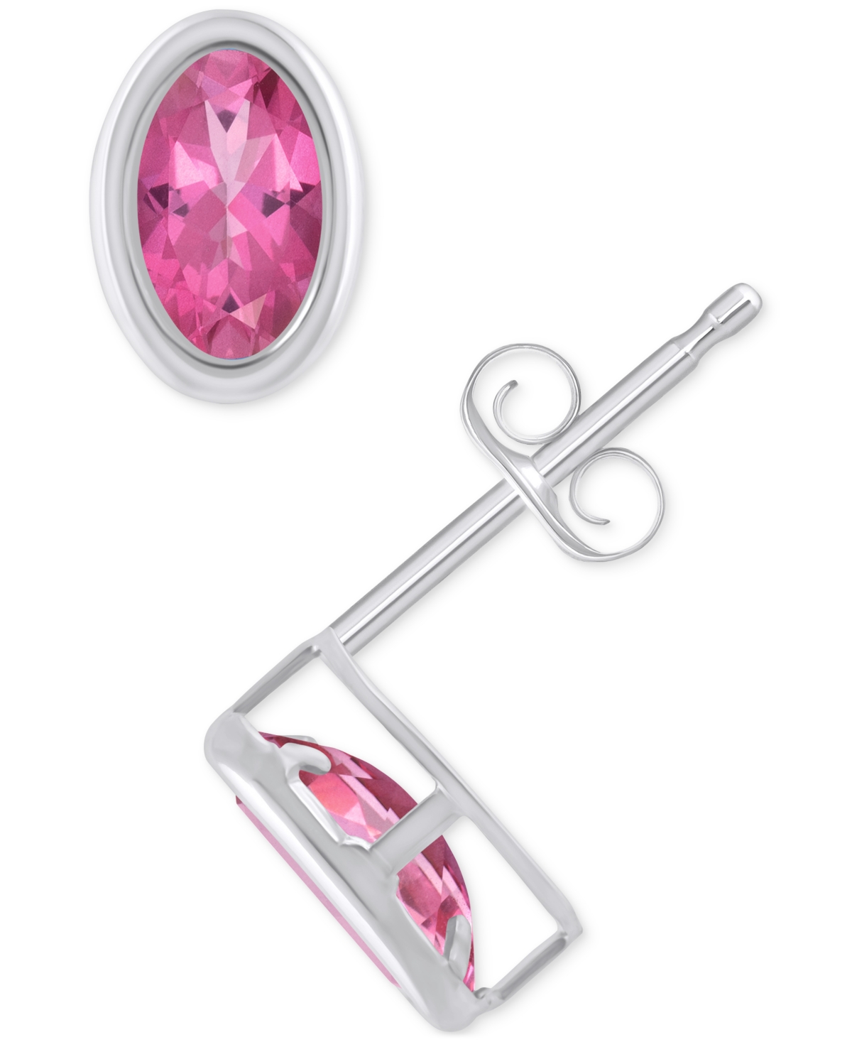 Macy's Created Sapphire Oval Stud Earrings (1-1/2 Ct. T.w.) In 10k Yellow Gold In Pink Topaz,white Gold
