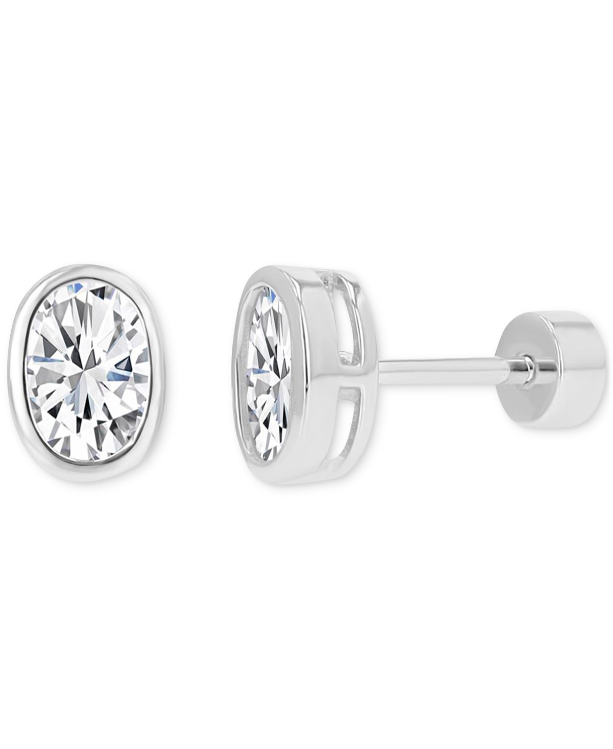 Macy's Cubic Zirconia Oval Stud Earrings (1-3/8 Ct. T.w.) In 14k Gold-plated Sterling Silver In Silver