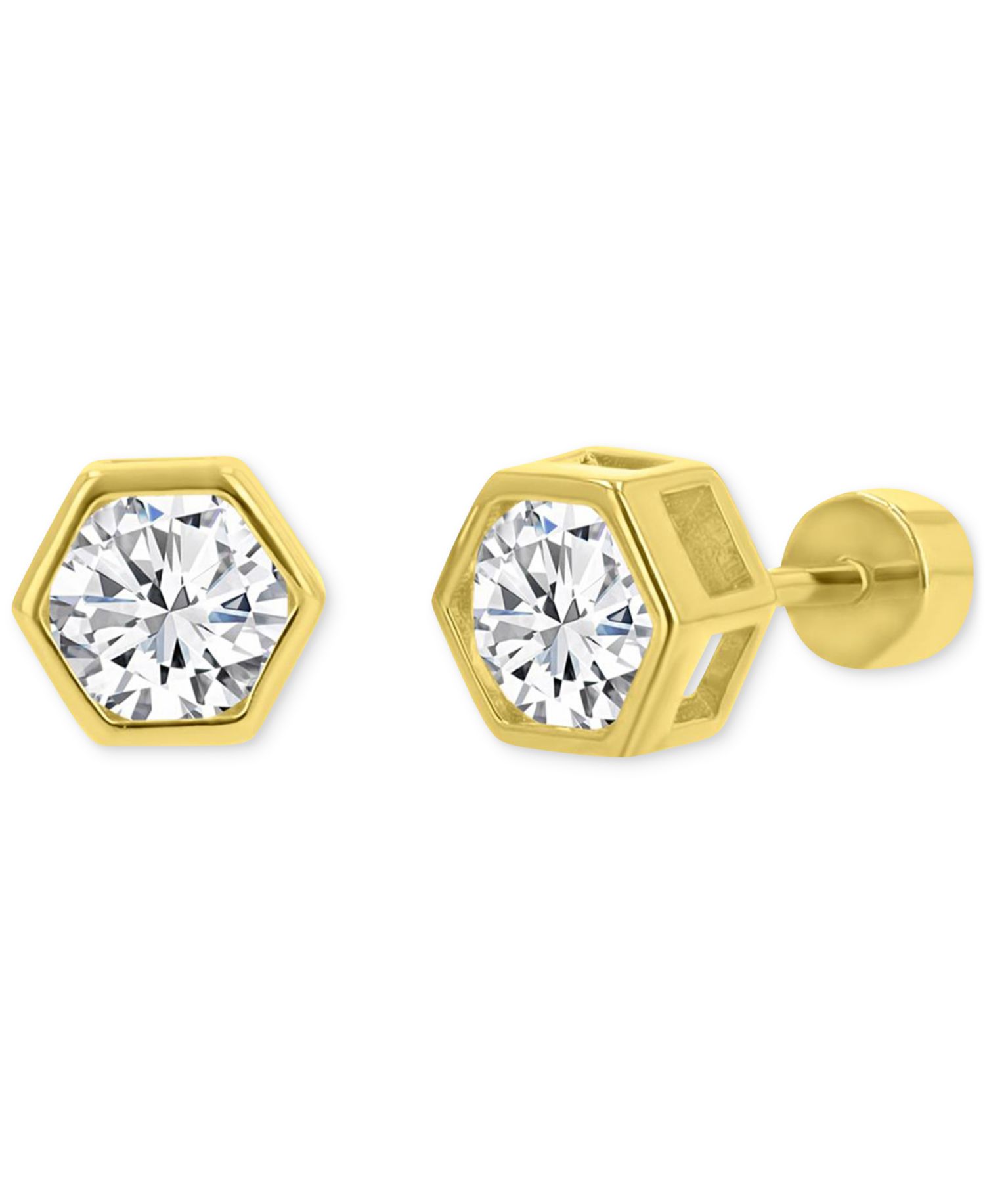 Cubic Zirconia Hexagon Stud Earrings (1-1/4 ct. t.w.) in 14k Gold-Plated Sterling Silver