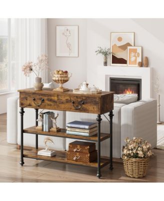 Console Tables for Entryway, Small Entryway Table with 2 Drawers, Narrow Console Table with Storage Shelves for Living Room