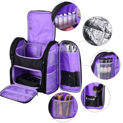 Rolling Makeup Train Case w/ Backpack Travel Barber Cosmetic Storage