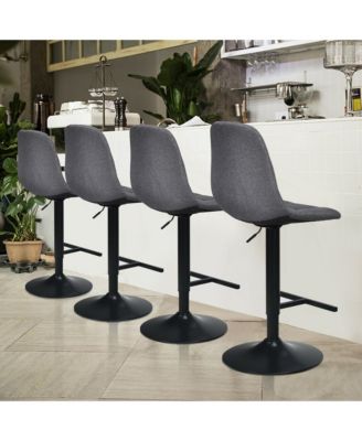 Set of 4 Adjustable Bar Stools Swivel Counter Height Linen Chairs with Back