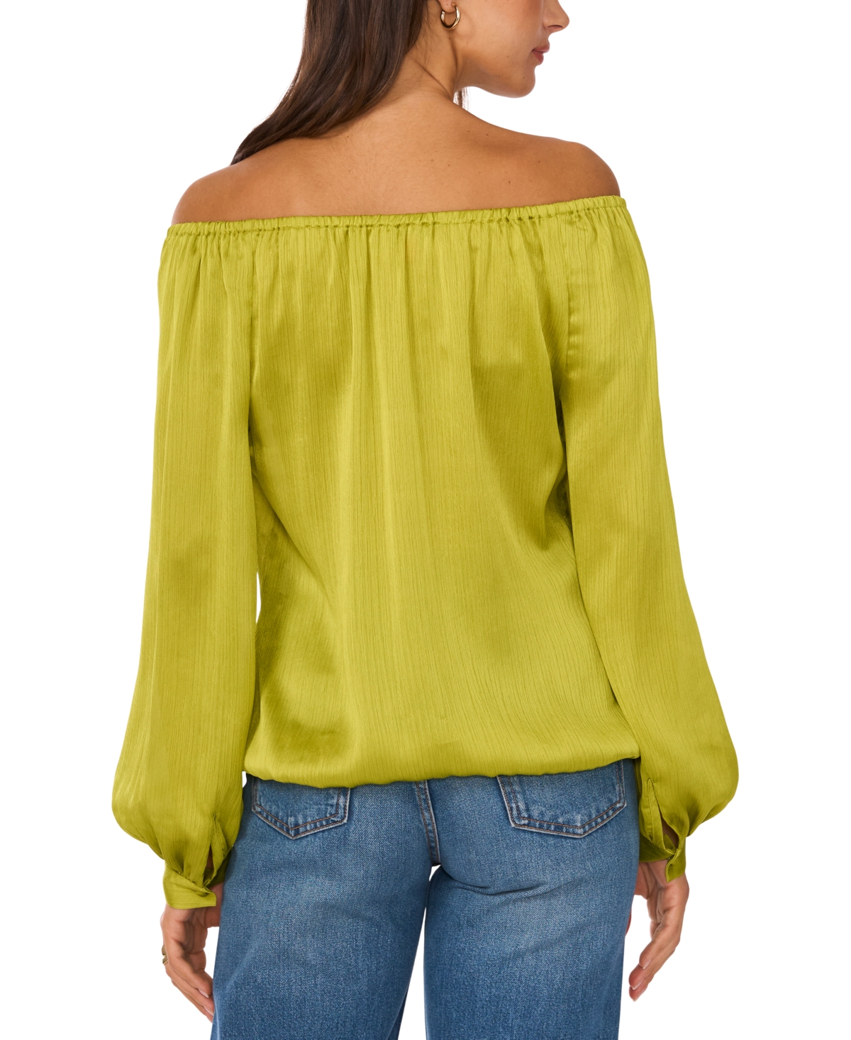 VINCE CAMUTO WOMEN'S SATIN OFF-THE-SHOULDER LONG-SLEEVE TIE-FRONT BLOUSE 