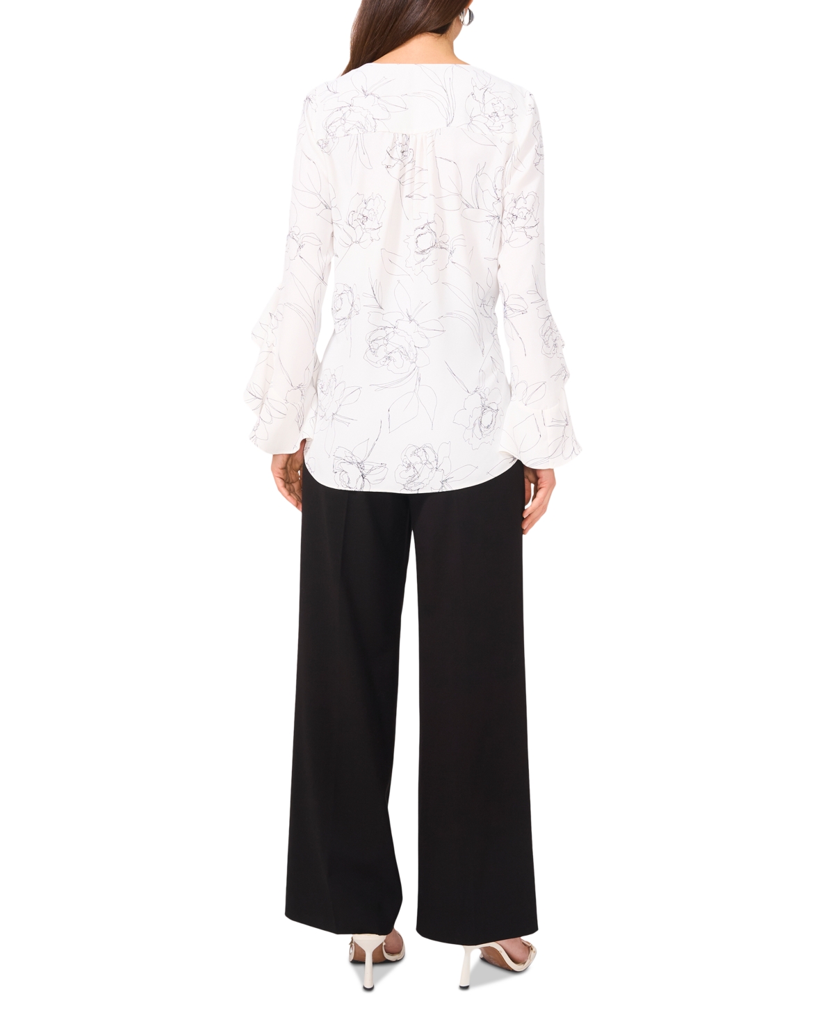 VINCE CAMUTO WOMEN'S FLORAL V-NECK 3/4-FLUTTER-SLEEVE BLOUSE 