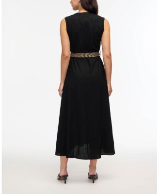 Women s Belted Sleeveless Maxi Dress with Ruffle Detail
