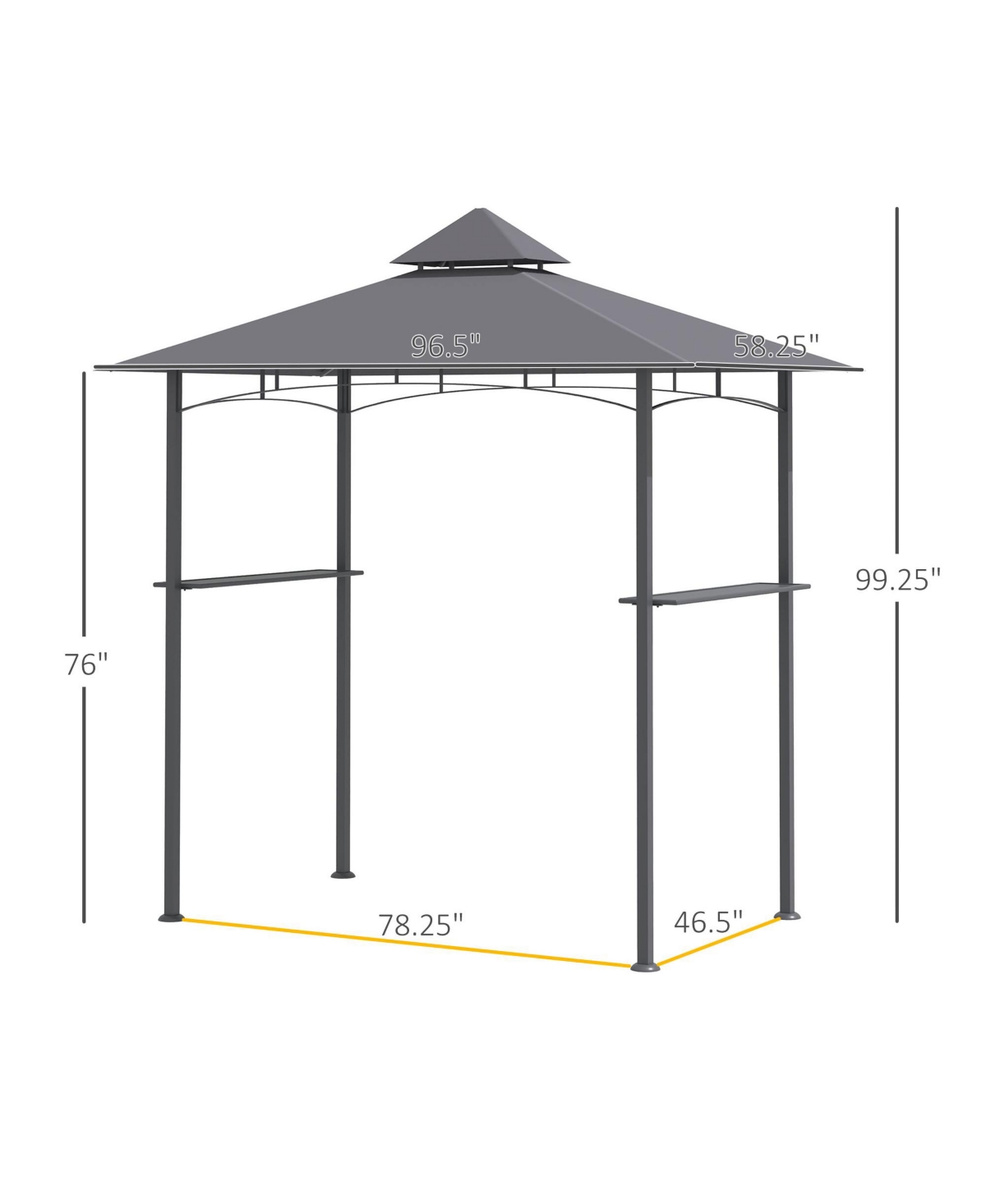 8' x 5' Hardtop Grill Gazebo with Double Roof Bbq Gazebo, - Brown