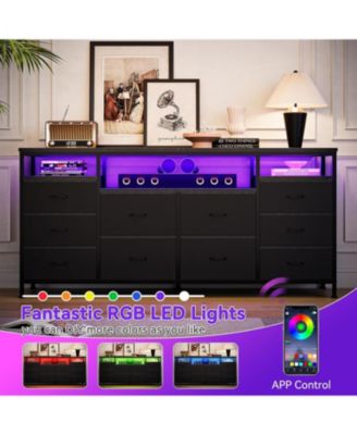 63.3 Inch Black Dresser for Bedroom, 10 Drawer Dresser TV Stand