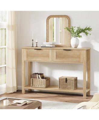 Farmhouse Entryway Table,43 Inch Wood Console Table with 2 Drawers,2 Tier Sofa Table with Storage for Living Room, Foyer Tables for Entryway