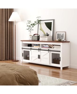 Farmhouse Industrial TV Stand for 55/60Inch TV - Sliding Barn Door, Wood Rustic Media Console Storage Cabinet