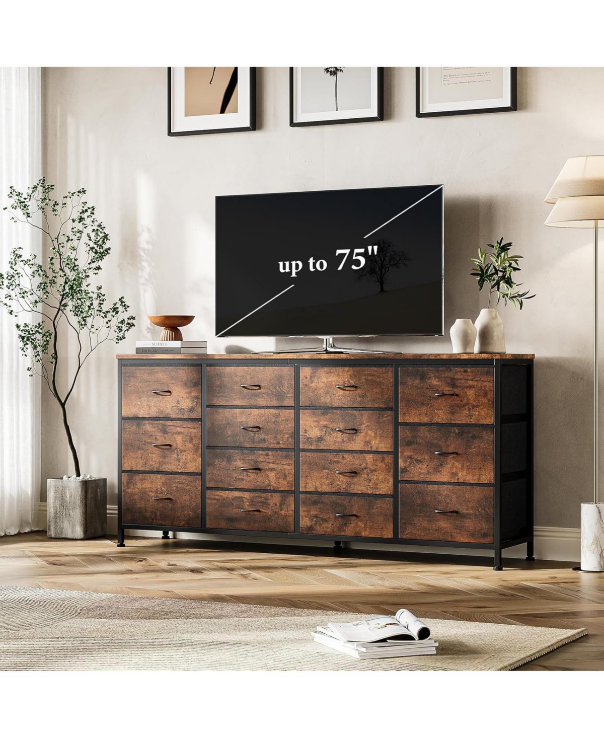 gaomon 14 Drawer Dresser, 63 Inch White Dresser Tv Stand