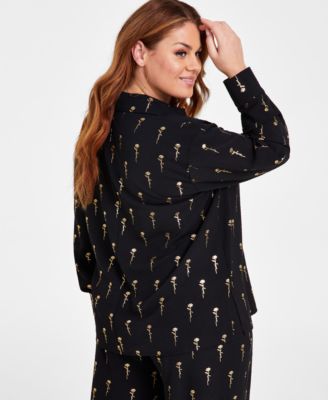 Plus Size Love-Script Metallic-Print Blouse