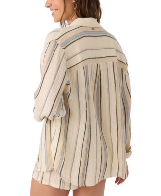 Juniors' Leni Striped Relaxed Shirt
