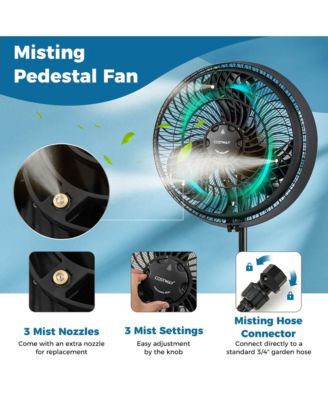16" Oscillating Misting Pedestal Fan with Hose Connector and 3 Micro-Mist Levels