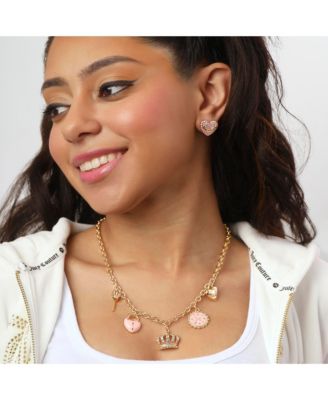 Heart Crystal Stud Earrings - Gold-Tone with Crystals