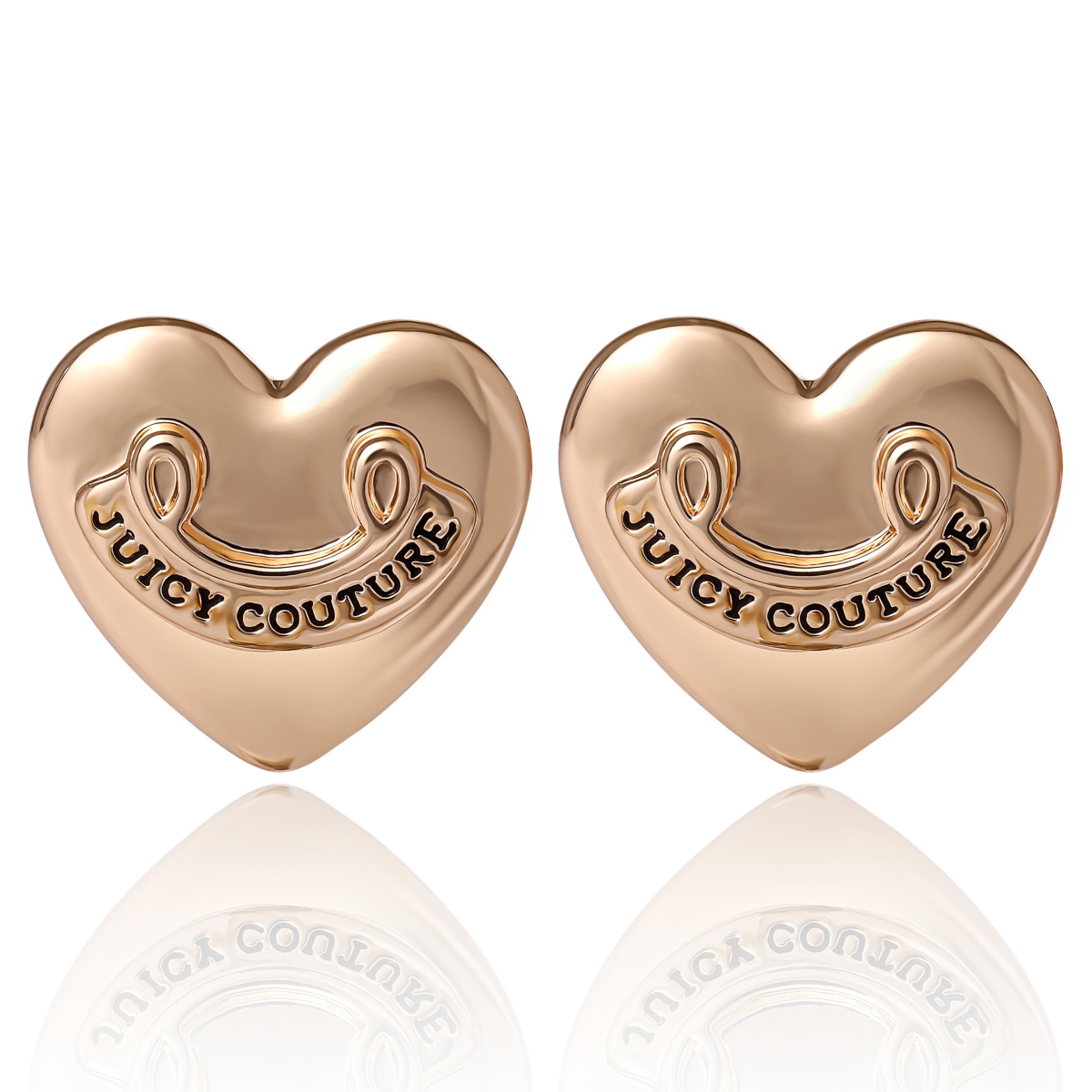 Heart Stud Earrings with Iconic Logo - Gold