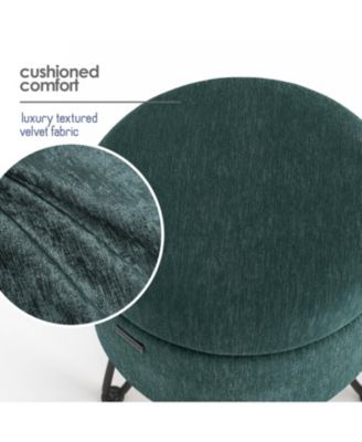 Textured Velvet Round Ottoman with Storage – Modern Foot Stool for Living Room & Bedroom