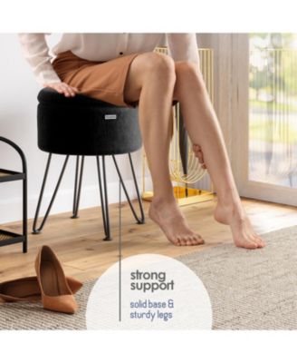 Textured Velvet Round Ottoman with Storage – Modern Foot Stool for Living Room & Bedroom