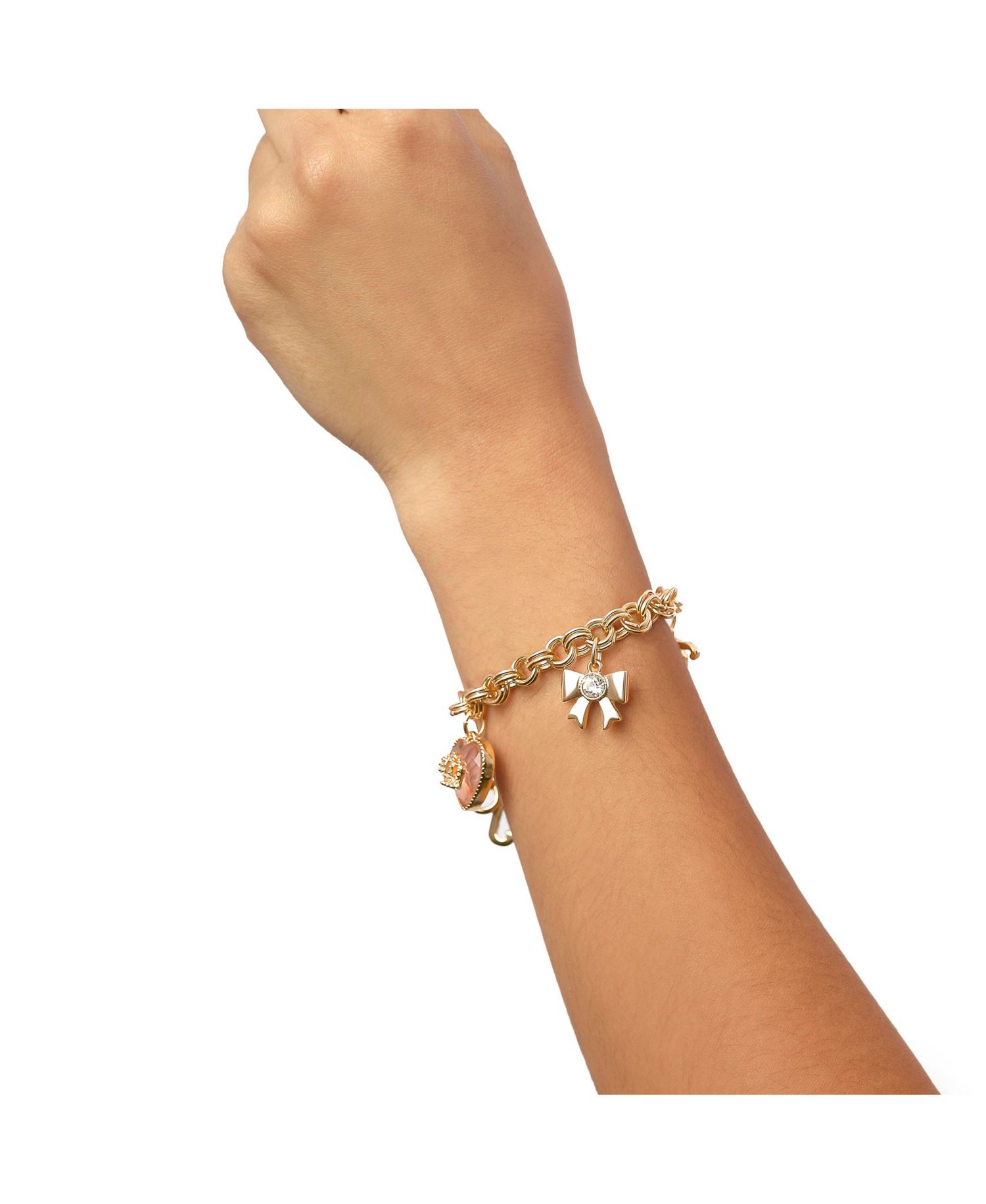 -Tone Charm Bracelet with Bow and PavÃ© Details