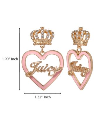 Gold-Tone Crown & Pink Heart Drop Earrings